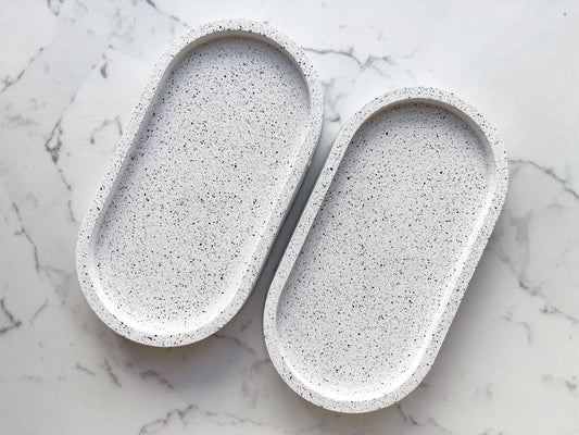 Perfectly Imperfect Oval Decorative Tray in Speckled White Granite Terrazzo