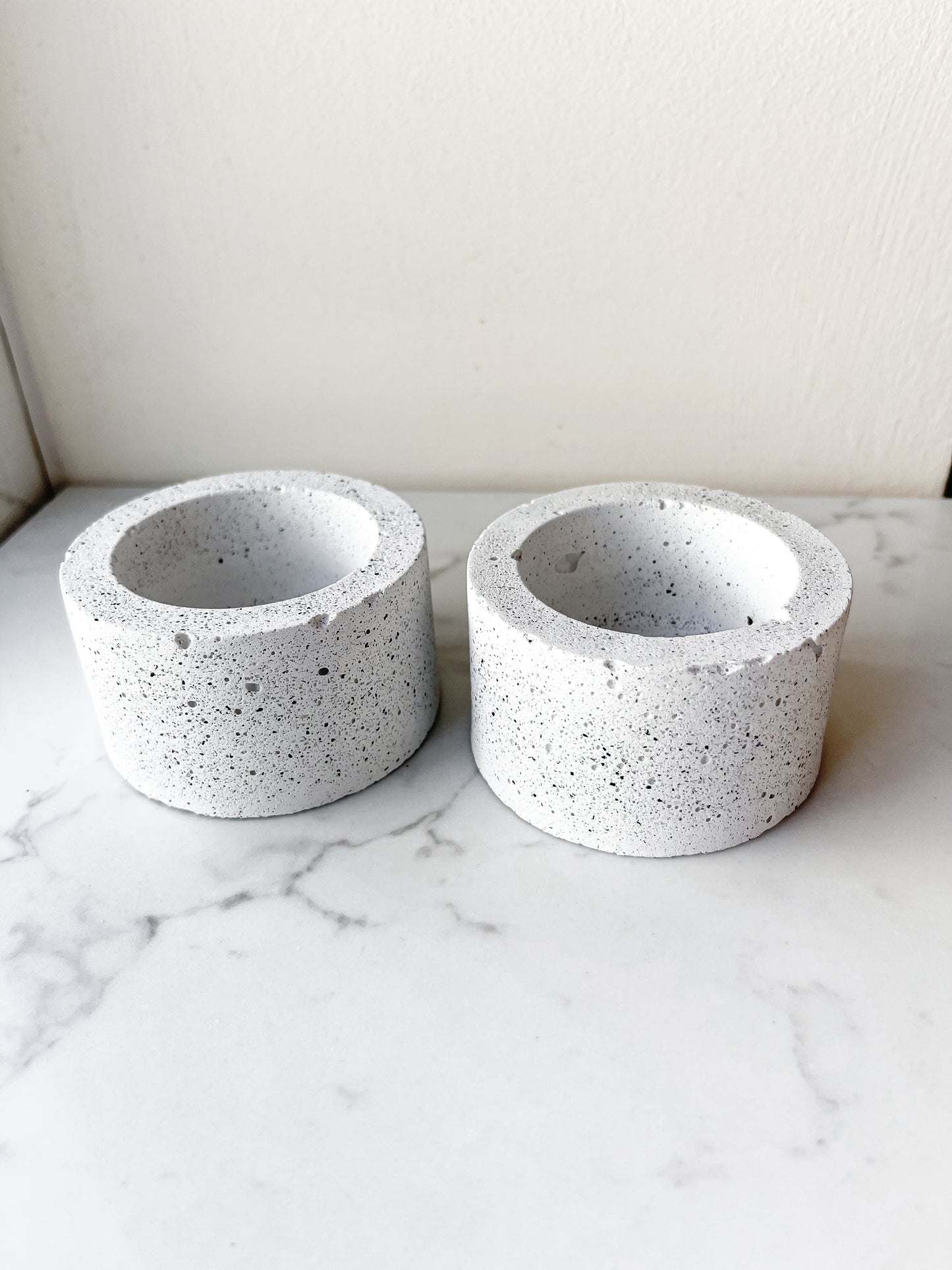 Perfectly Imperfect Round Tealight Holder in Speckled White Granite Terrazzo