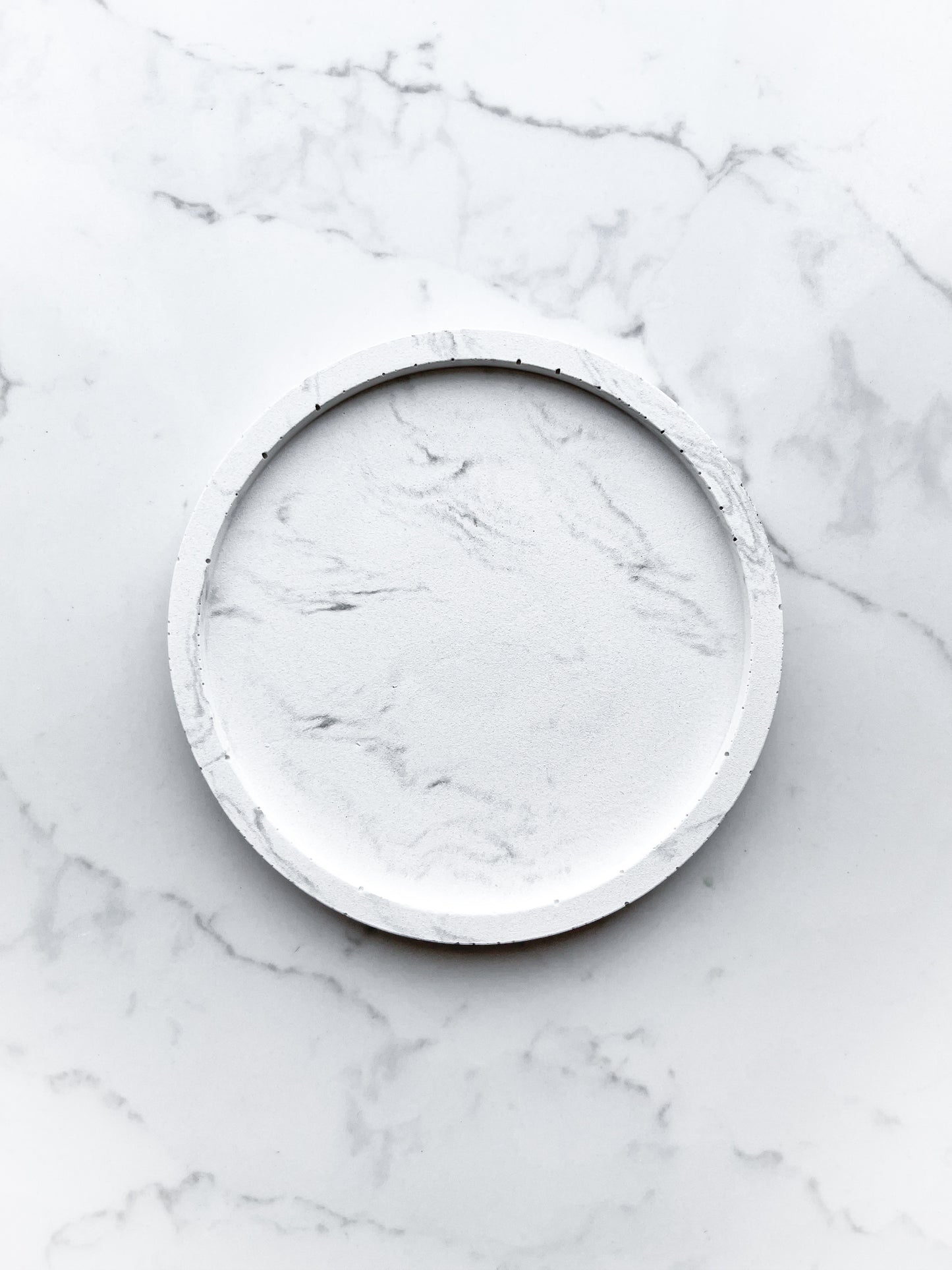 Perfectly Imperfect Small Round 11 cm Diameter Decorative Trinket Tray in White Marble Effect