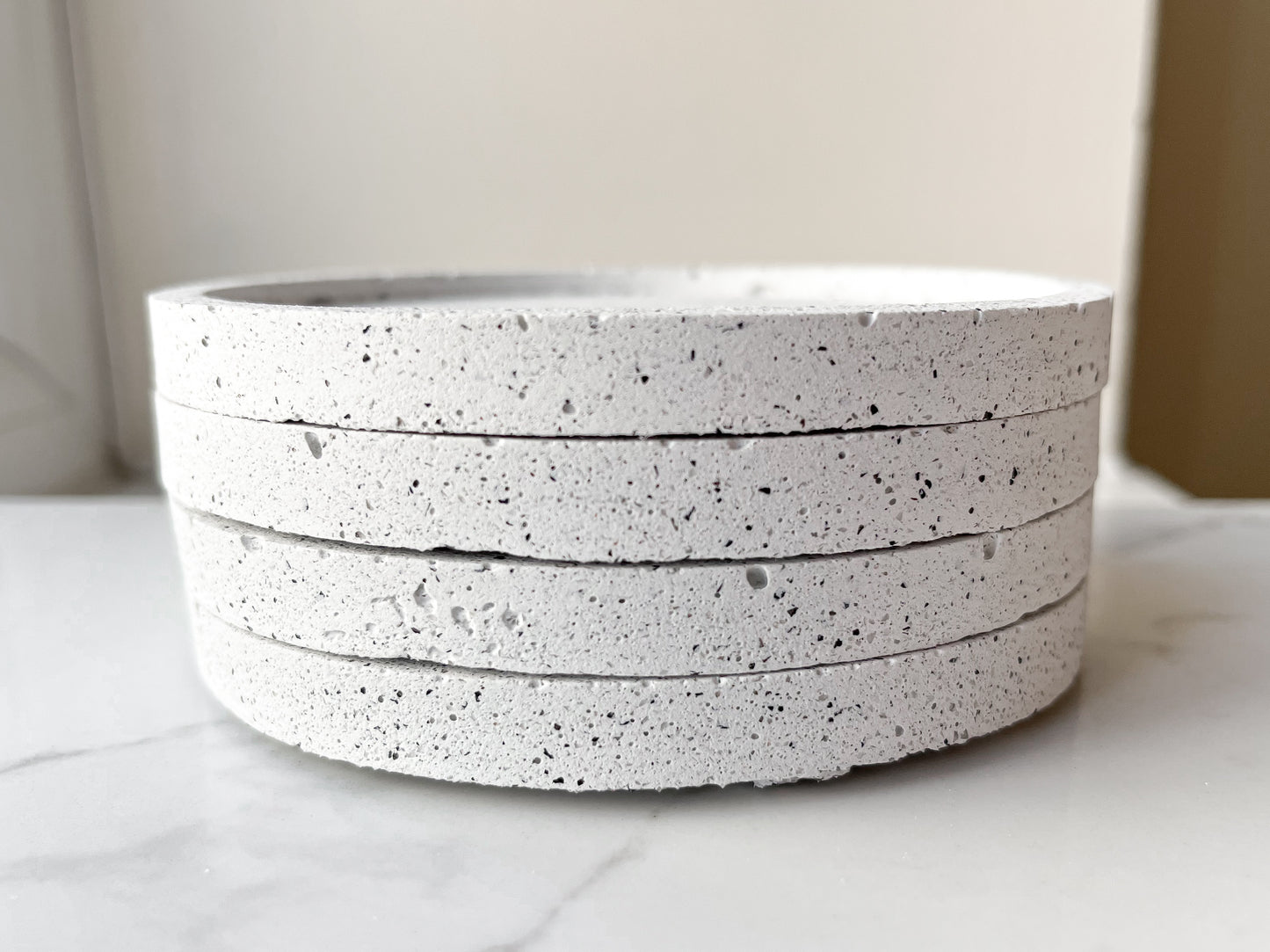 Perfectly Imperfect Small Round Decorative Tray in Speckled White Granite Terrazzo