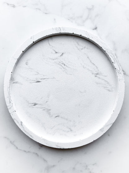 Perfectly Imperfect Small Round 11 cm Diameter Decorative Trinket Tray in White Marble Effect