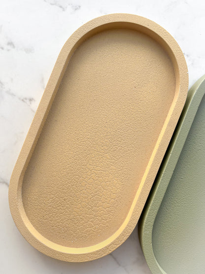 Perfectly Imperfect Oval Decorative Concrete Tray in Beige and Sage Green