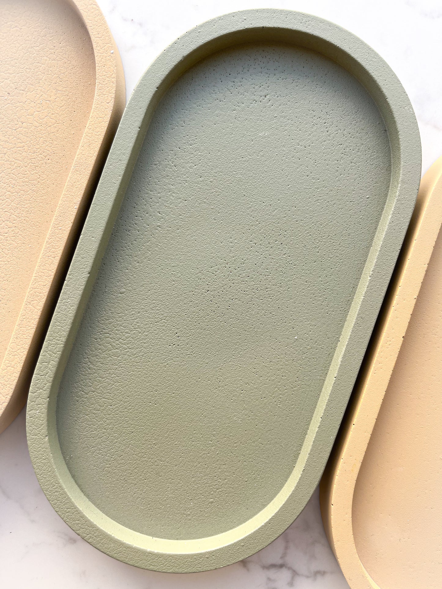 Perfectly Imperfect Oval Decorative Concrete Tray in Beige and Sage Green