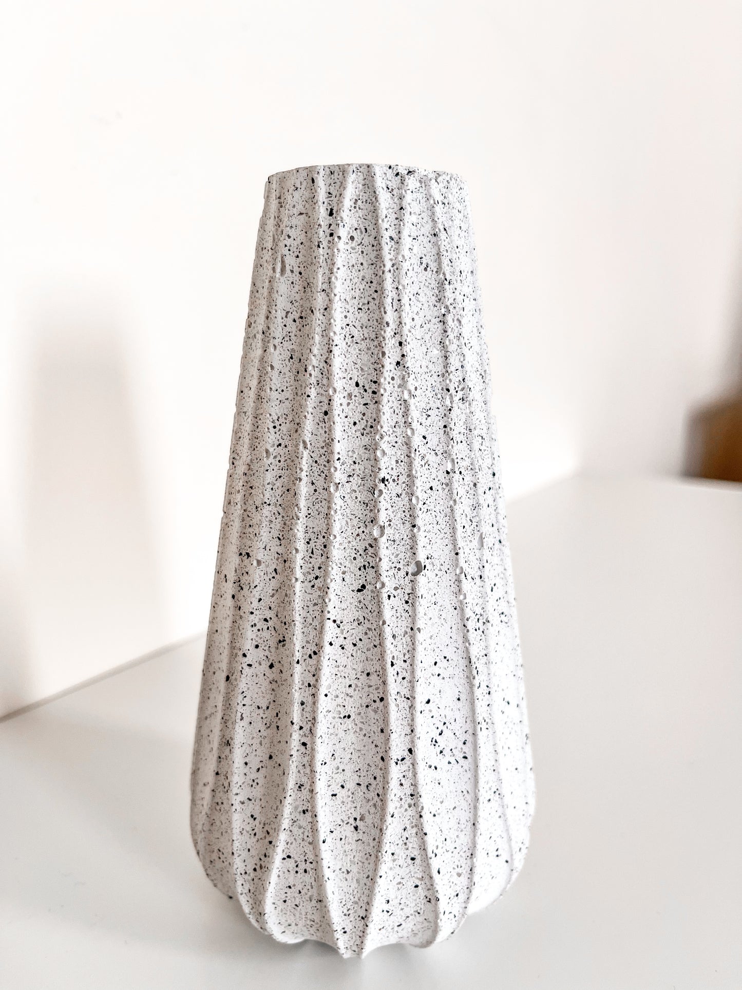 Perfectly Imperfect Nordic Style Modern Bud Vase in Speckled White Granite Terrazzo