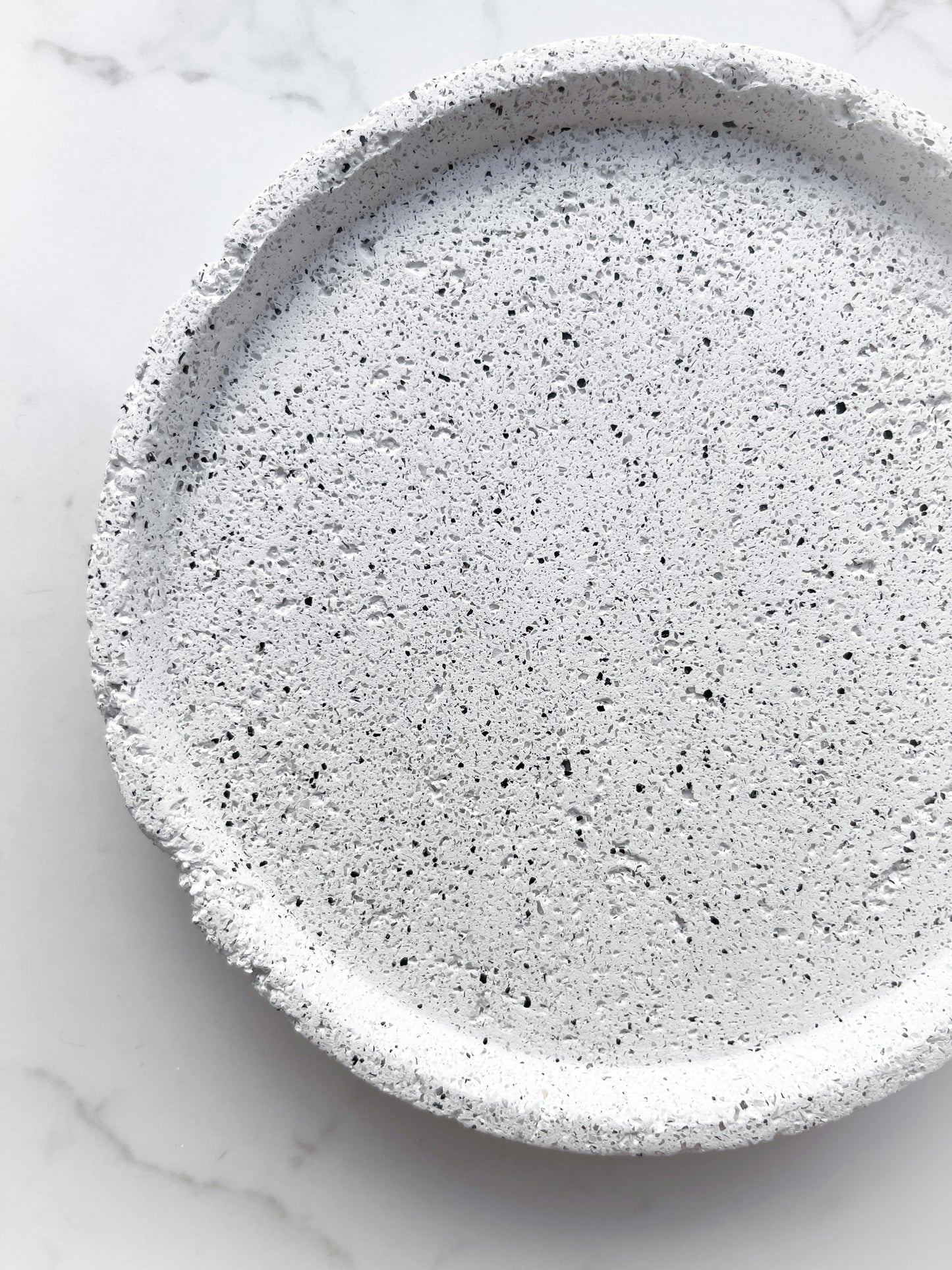 Perfectly Imperfect Small Round Decorative Tray in Speckled White Granite Terrazzo