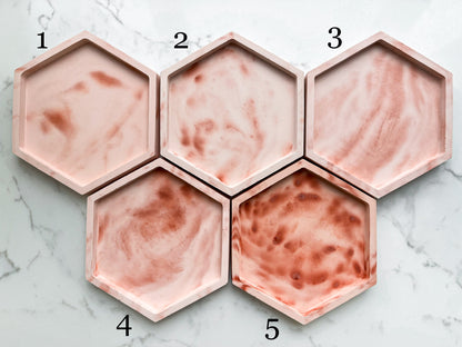 Perfectly Imperfect Hexagonal Concrete Trinket Tray in Orange Marble Effect