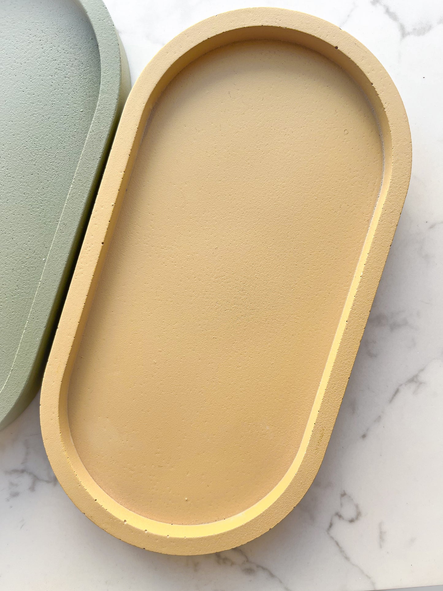 Perfectly Imperfect Oval Decorative Concrete Tray in Beige and Sage Green