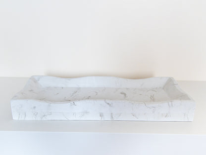 Rectangular Wavy Edge Decorative Tray in White Marble Effect