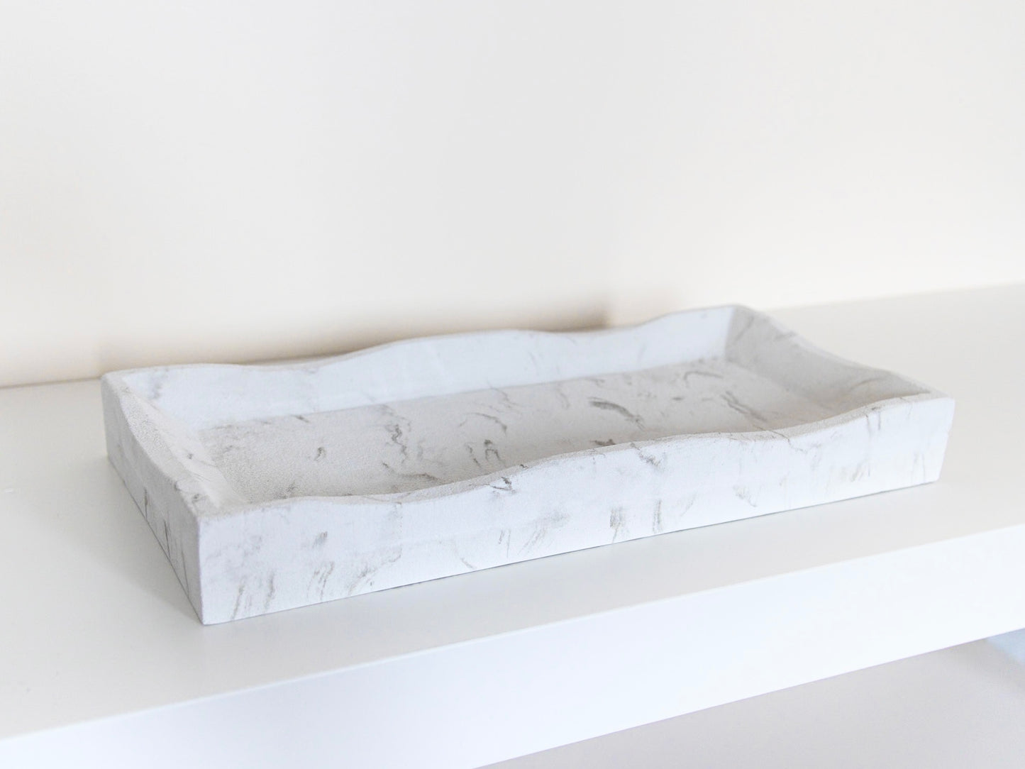 Rectangular Wavy Edge Decorative Tray in White Marble Effect