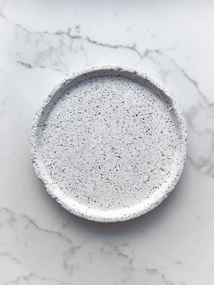 Perfectly Imperfect Small Round Decorative Tray in Speckled White Granite Terrazzo