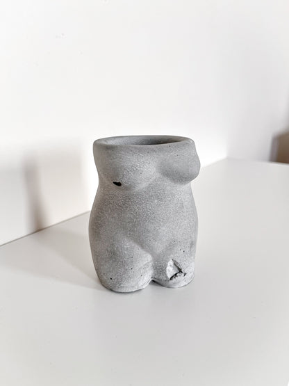 Perfectly Imperfect Body Shape Vase in Grey Concrete |  Pen Holder