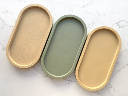 Perfectly Imperfect Oval Decorative Concrete Tray in Beige and Sage Green