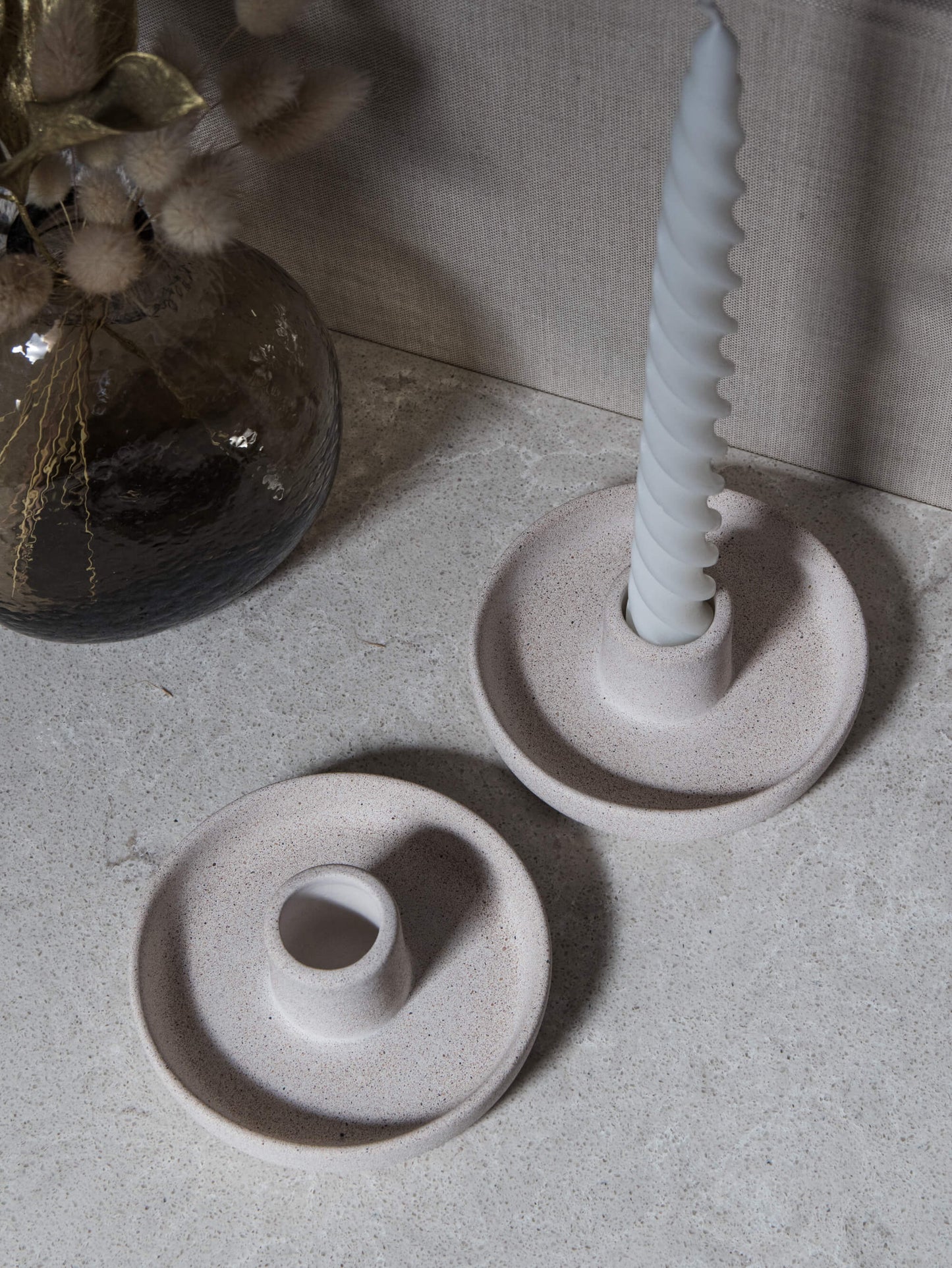 Candlestick Holder in Cream Sandstone