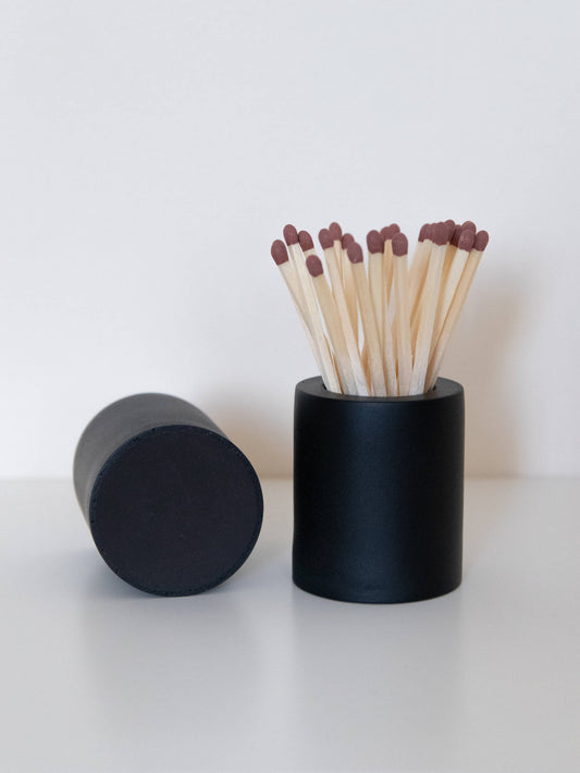 Match Pot with Striker Pad in Black | Round Holder for Matches with Base Striker Pad