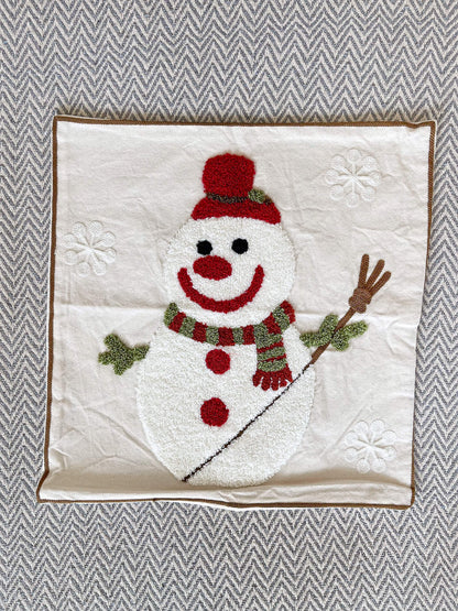 Christmas Snowman Embroidered Throw Pillowcase Cushion Cover 45x45 cm