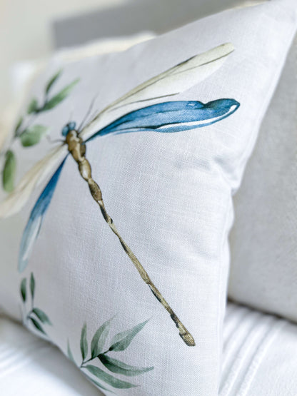 Linen Feel Elegant Dragonfly and Greenery Grey Cushion Throw Pillow Cover 45x45 cm 18x18 in