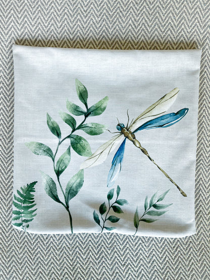 Linen Feel Elegant Dragonfly and Greenery Grey Cushion Throw Pillow Cover 45x45 cm 18x18 in