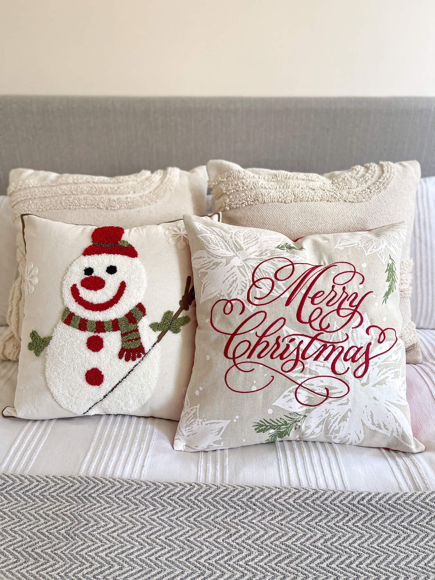 Christmas Snowman Embroidered Throw Pillowcase Cushion Cover 45x45 cm