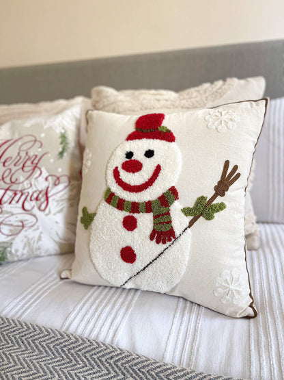 Christmas Snowman Embroidered Throw Pillowcase Cushion Cover 45x45 cm