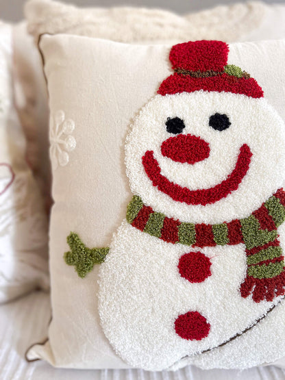 Christmas Snowman Embroidered Throw Pillowcase Cushion Cover 45x45 cm