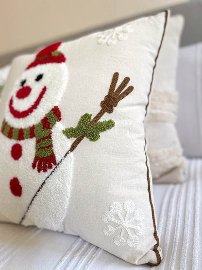 Christmas Snowman Embroidered Throw Pillowcase Cushion Cover 45x45 cm