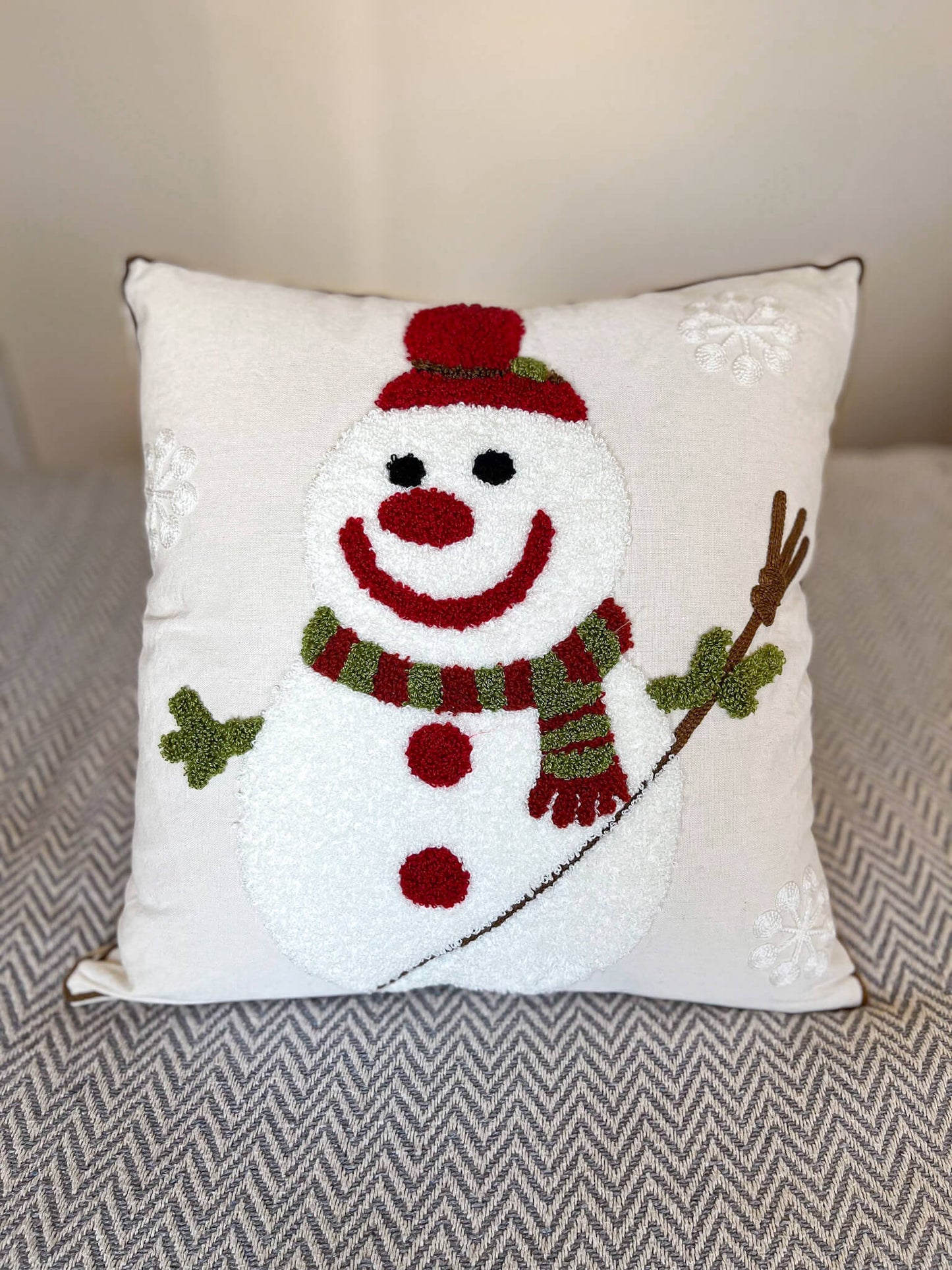 Christmas Snowman Embroidered Throw Pillowcase Cushion Cover 45x45 cm