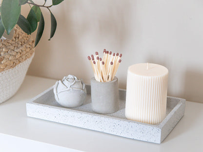 Rectangular Decorative Tray in Speckled White Granite Terrazzo