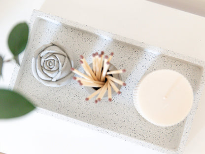 Rectangular Decorative Tray in Speckled White Granite Terrazzo