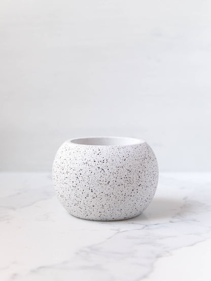 Small Round Plant Pot in Speckled White Granite Terrazzo