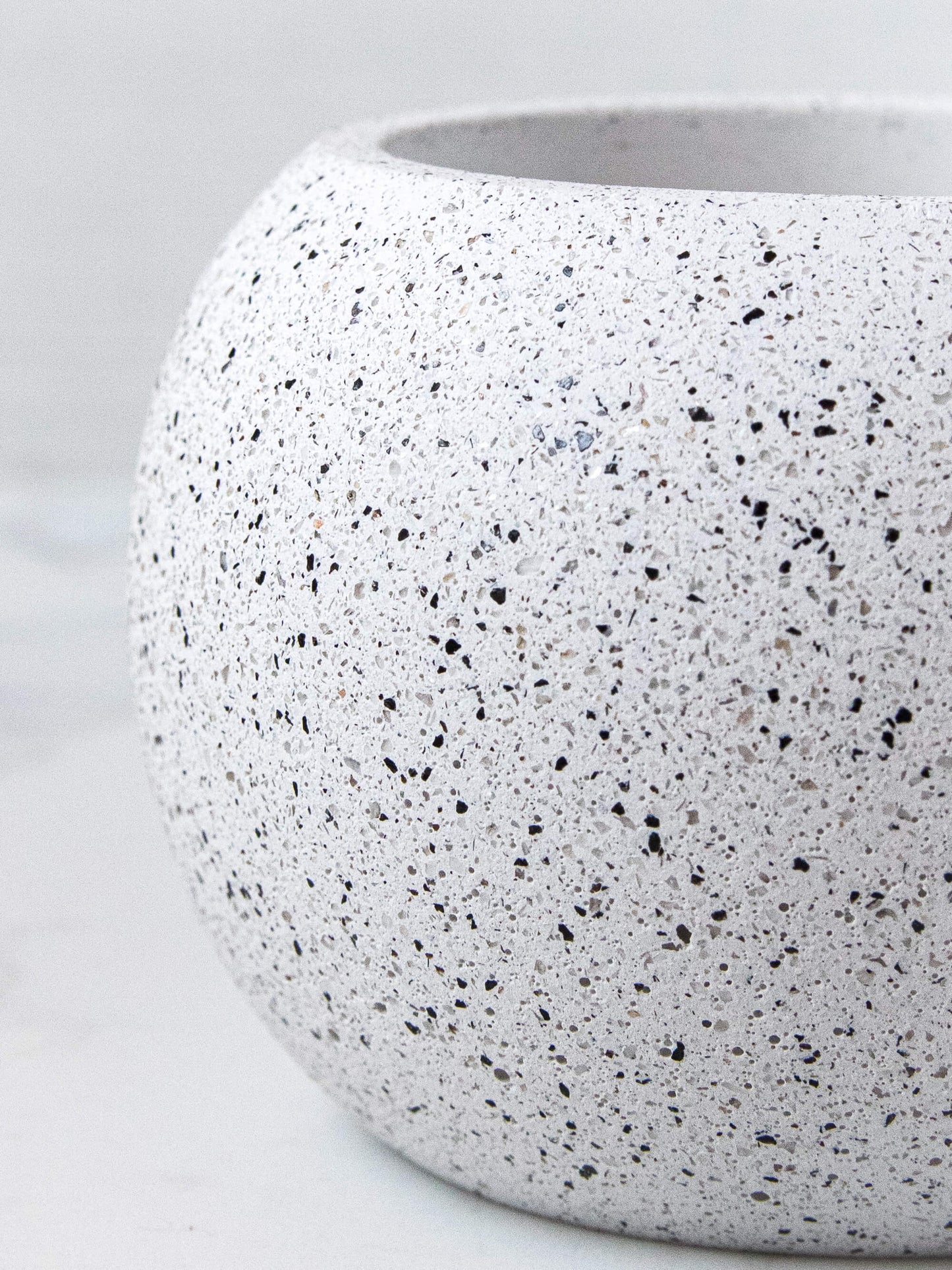 Small Round Plant Pot in Speckled White Granite Terrazzo