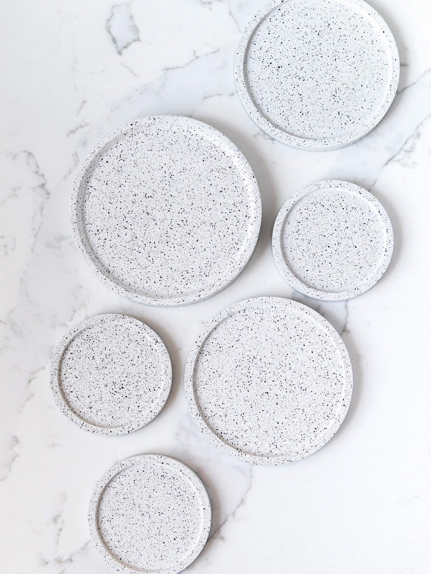 Perfectly Imperfect Small Round Decorative Tray in Speckled White Granite Terrazzo