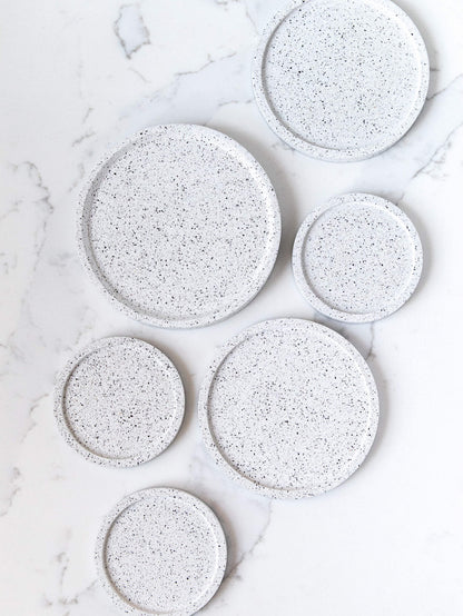 Perfectly Imperfect Small Round Decorative Tray in Speckled White Granite Terrazzo