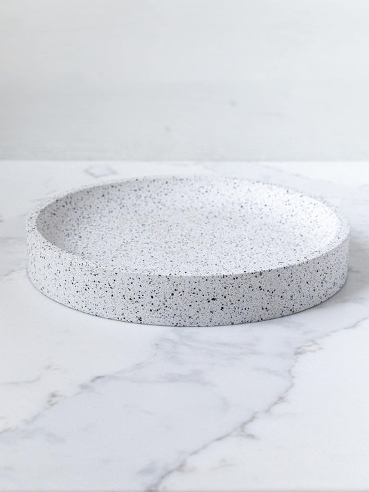 Medium Round 15 cm Decorative Tray in Speckled White Granite Terrazzo