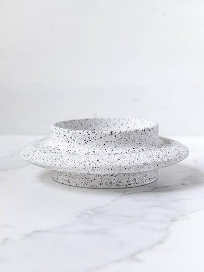 Round Pillar Candle Holder in Speckled White Granite Terrazzo