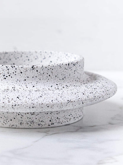 Round Pillar Candle Holder in Speckled White Granite Terrazzo