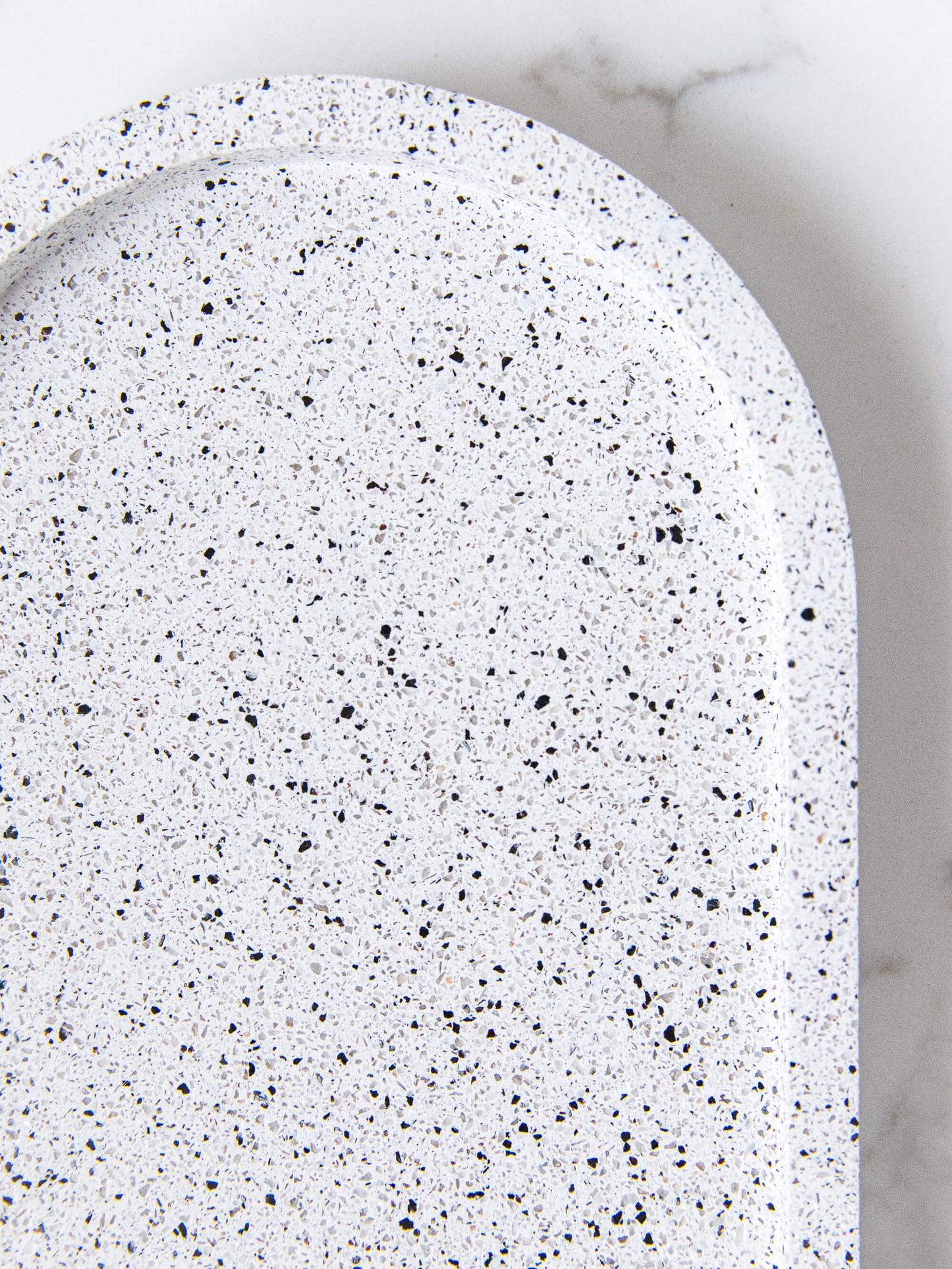 Oval Decorative Tray in Speckled White Granite Terrazzo, Water Resistant