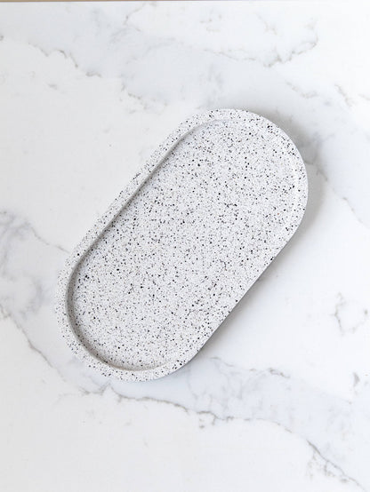 Oval Decorative Tray in Speckled White Granite Terrazzo, Water Resistant