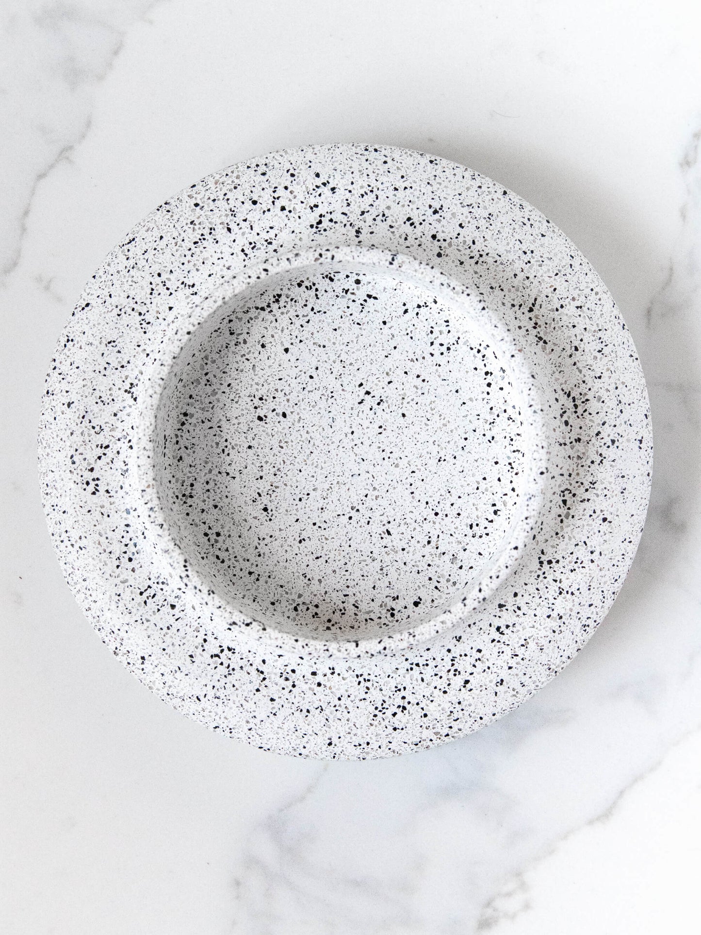 Round Pillar Candle Holder in Speckled White Granite Terrazzo