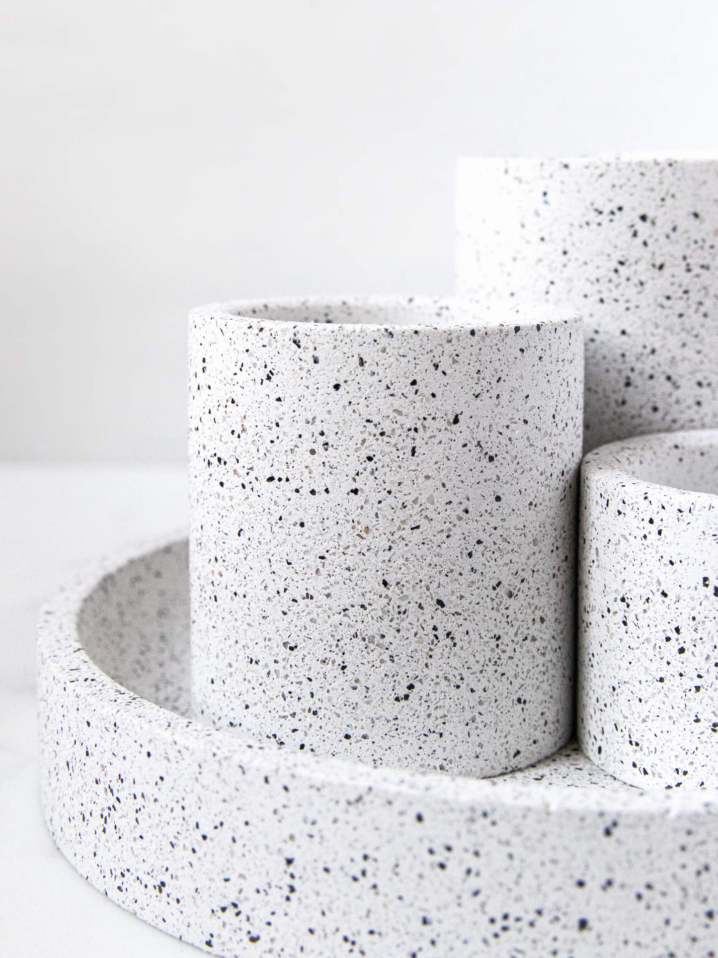 Set of Three Tealight Holders in Speckled White Granite Terrazzo