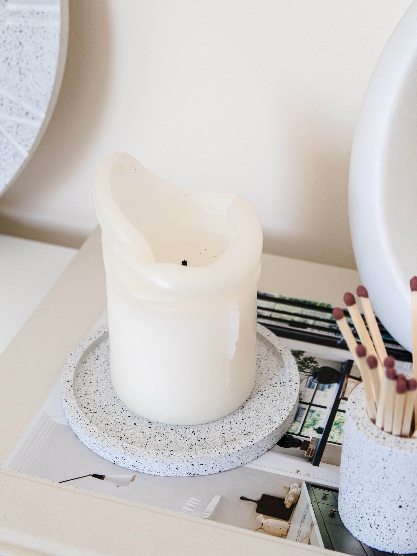 Perfectly Imperfect Small Round Decorative Tray in Speckled White Granite Terrazzo