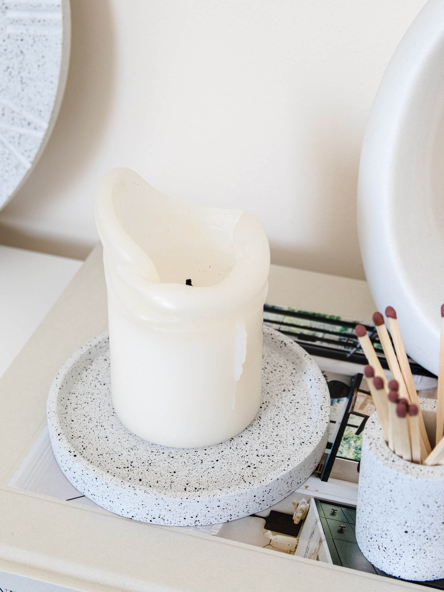 Perfectly Imperfect Small Round Decorative Tray in Speckled White Granite Terrazzo