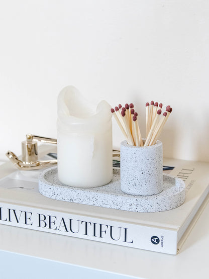 Oval Decorative Tray in Speckled White Granite Terrazzo, Water Resistant