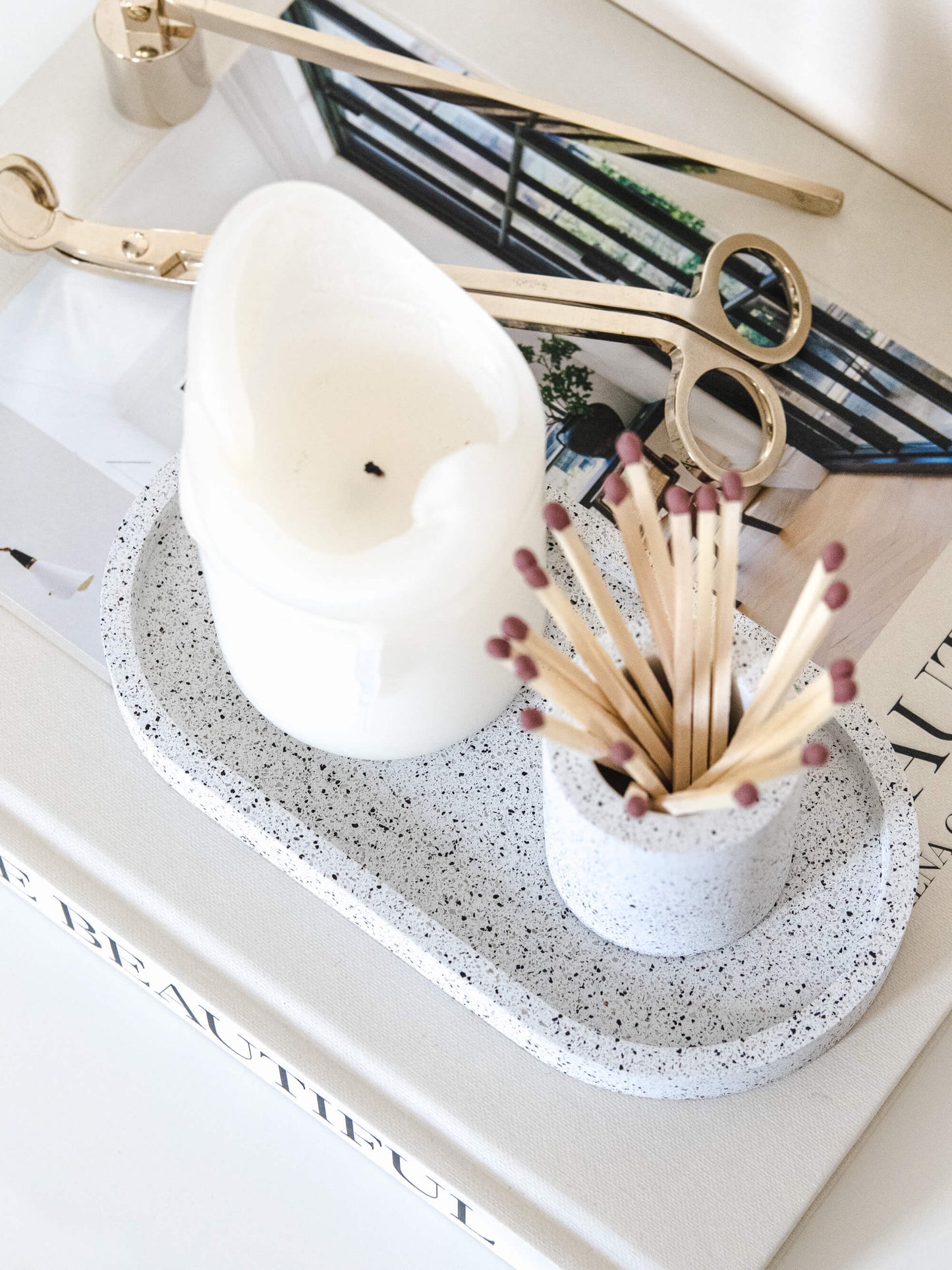 Oval Decorative Tray in Speckled White Granite Terrazzo, Water Resistant