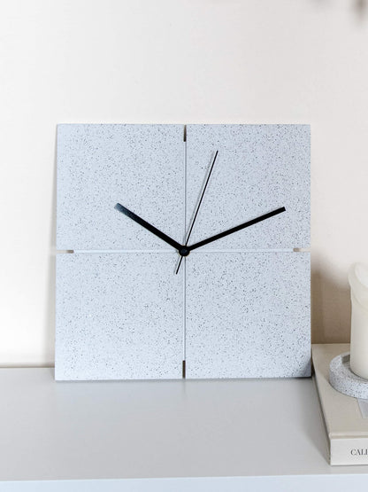 Square Wall Clock in Speckled White Granite Terrazzo