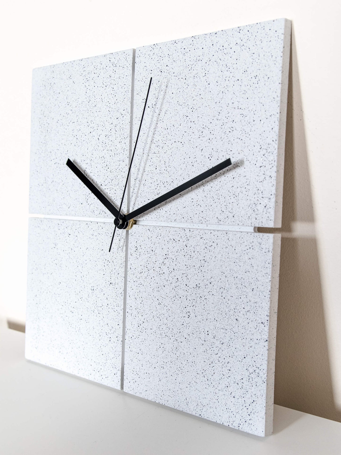 Square Wall Clock in Speckled White Granite Terrazzo