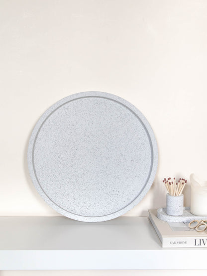 Extra Large Round 38 cm Decorative Tray in Speckled White Granite Terrazzo