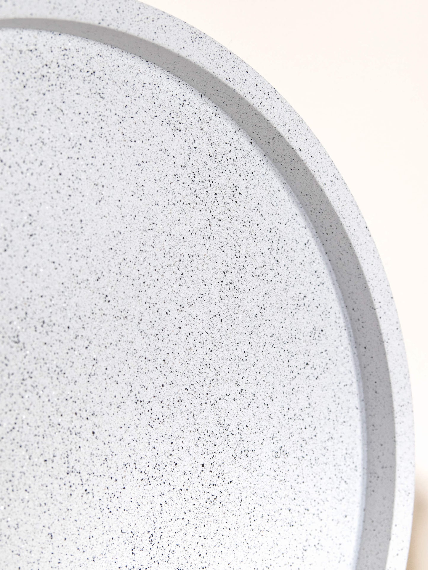 Extra Large Round 38 cm Decorative Tray in Speckled White Granite Terrazzo