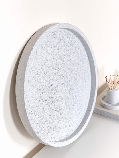 Extra Large Round 38 cm Decorative Tray in Speckled White Granite Terrazzo