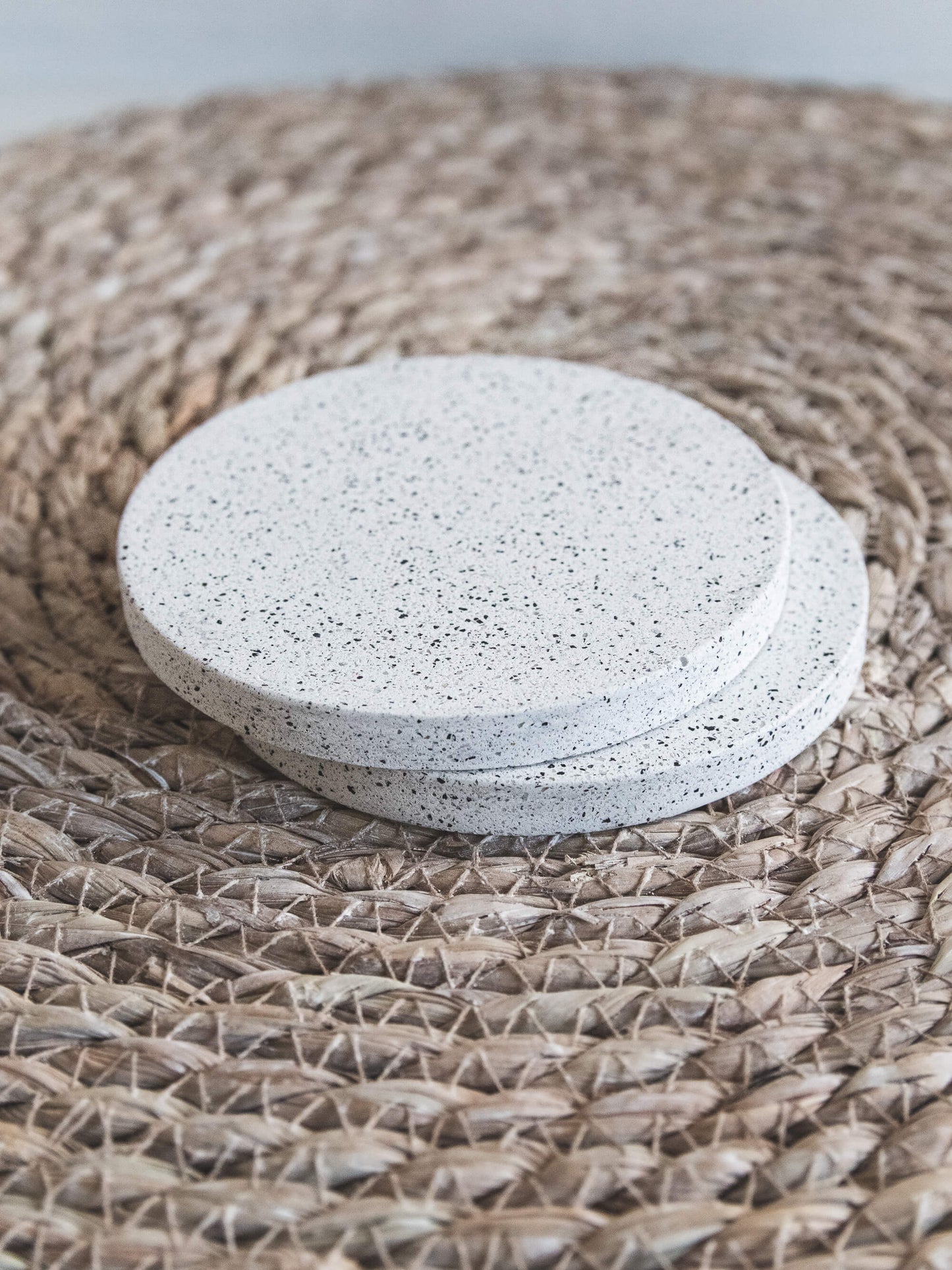 Round Coasters in Speckled White Granite Terrazzo - Set of 2 or 4