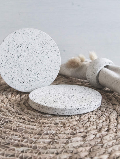 Round Coasters in Speckled White Granite Terrazzo - Set of 2 or 4